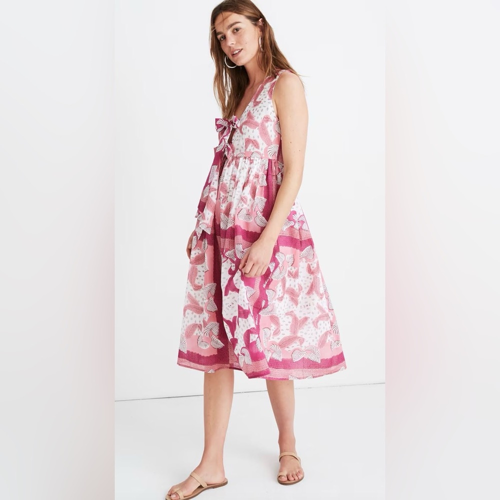 Banjanan Delphinium Palm White Pink Midi Dress